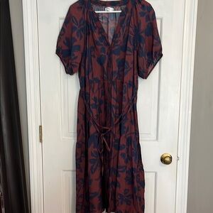 Petite xl floral  V-Neck Dress in Blue and Brown Sonoma worn just once